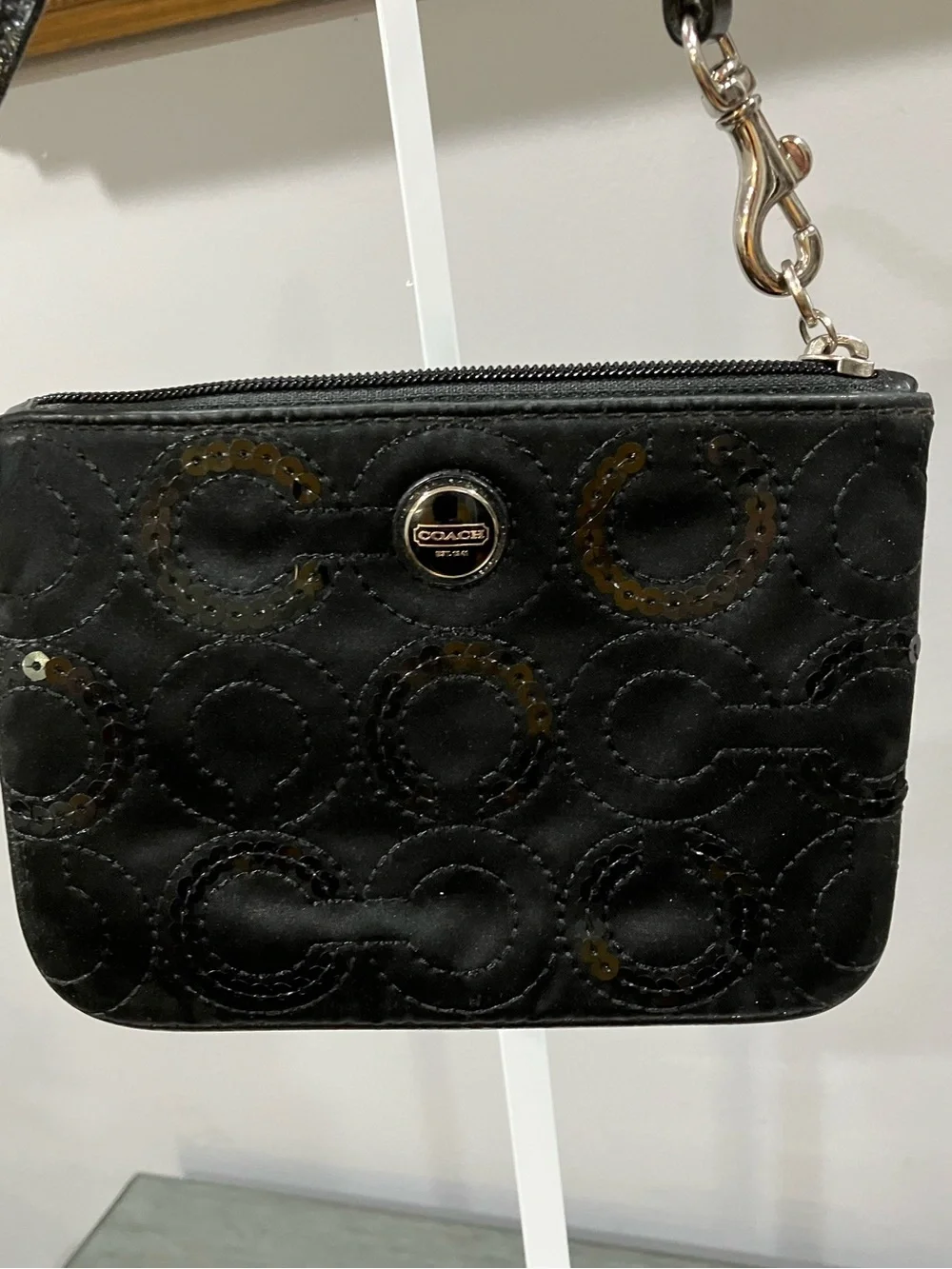 Coach Black Sequin Signature Wristlet